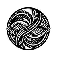 Intricate Black and White Circular Interwoven Lines and Floral Elements Creating a Symmetrical Pattern. vector