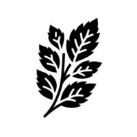Minimalist black and white botanical illustration of a leafy branch with intricate vein details, set against a clean white background. vector