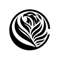 Abstract black and white circular featuring an eagle head and stylized feathers, minimalist and modern, on a white background. vector