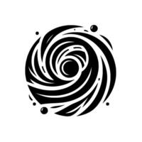 Abstract swirling vortex of black and white circular patterns with dots, evoking dynamic energy and a sense of depth. vector