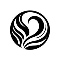 A circular, minimalist black and white emblem, featuring stylized, flowing lines and a heartlike shape. vector