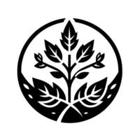Symbolic Black and White A Geometric Tree with Leafy Branches Encased in a Circular Frame, Illustrating Growth. vector