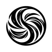 Abstract Black and White Swirl in a Circle, Composed of Curved Shapes with Shadow Details, Against a White Background. vector