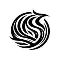 Abstract, stylized bird in black and white, composed of flowing, curved lines within a circular frame. vector