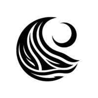 Abstract Black Wave and Crescent Moon on White, Minimalist Composition Emphasizing Flow and Contrast. vector