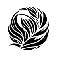 Symmetrical black and white stylized featherlike in a circle, resembling intricate organic patterns, abstract. vector