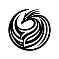 Abstract Dragon Black and White, Circular with a stylized dragon form, featuring elegant, flowing lines and a modern, minimalistic aesthetic. vector