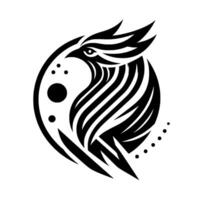 Stylized Black and White Bird , Emblem Within a Circular Frame with Abstract Elements and Minimalist Aesthetic. vector