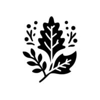 Stylized Black and White Botanical Illustration Featuring Detailed Leaf Forms, Berries, and Delicate Sprigs on a White Background. vector