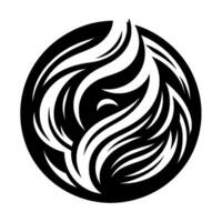 Abstract Black and White Swirls in a Circular , with an Internal Crescent Moon Shape, Creating a Yin Yang Effect. vector