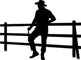 Silhouette of a Cowboy Leaning on a Fence Perfect for Rustic Decor and Western Themes vector