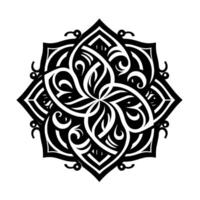 Intricate Black and White Mandala with Floral and Geometric Elements, Symmetric Pattern on White Background. vector
