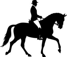 Elegant Equestrian Silhouette of Horse and Rider in Formal Attire for Art and Design Projects vector