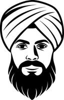 Stylized Sikh Man Portrait with Turban and Beard in Bold Line Art Suitable for Tattoo Design vector