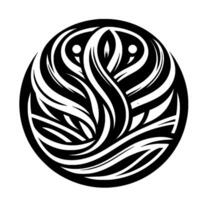 Intricate black and white circular featuring stylized floral or avian forms, embodying symmetry and elegance. vector