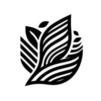 A minimalist botanical featuring stylized black and white leaves arranged in a circular composition. vector