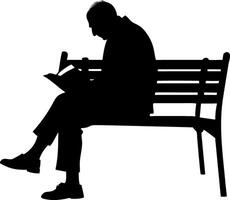 Silhouette of a Man Reading on a Park Bench Ideal for Illustrations and Tattoo Designs vector