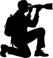 Adventurous Hiker Silhouette with Backpack and Binoculars Perfect for Outdoor Activities vector