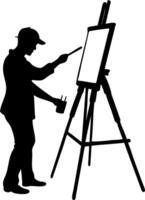 Creative Artist Silhouette Painting on Canvas with Easel Ideal for Tattoo and Design Work vector