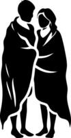 Couple Embracing in Blanket Romantic Silhouette Illustration for Relationship Themes vector