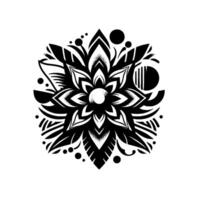 Intricate Black and White Floral Mandala with Geometric Elements and Dot Details on a White Background. vector