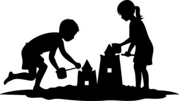 Children Building Sandcastles at the Beach Silhouette Perfect for Summer-Themed Designs vector