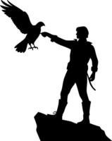 Silhouette of Falconer with Bird of Prey in Hand Ideal for Outdoor Adventures and Nature Graphics vector
