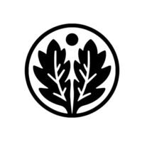 Bold, Minimalist Black and White Circular Emblem Featuring Symmetrical Leaves and a Central Dot, Evoking Nature and Harmony. vector