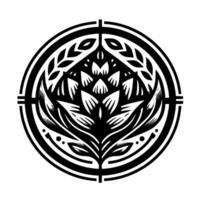 Intricate Black and White Circular Floral , Symmetrical Arrangement with Leafy Embellishments, Clean Lines, and a Modern Aesthetic. vector