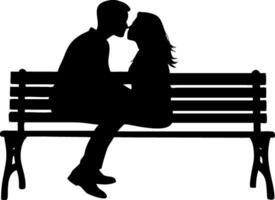 Couple Silhouette Kissing on Park Bench Perfect for Romantic Illustrations and Design Projects vector