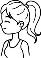 Cute Young Girl Side View with Ponytail Illustration for Coloring Books and Graphic Design vector