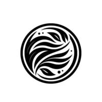 Circular Black and White Abstract Featuring Wavy Lines, Leaf Shapes, and Minimalist Dots, Resembling a NatureInspired vector