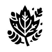 Stylized Black and White Autumnal Leaf Composition with Detailed Veins and Surrounding Foliage, Isolated on White. vector