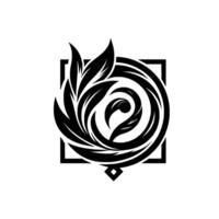 Elegant Black and White Floral Emblem Leafy Swirl Within a Square Frame, Symbolizing Natures Grace vector