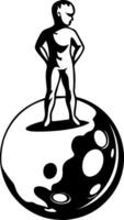 Confident Boy Standing on a Moon Symbolizing Dreams and Exploration for Creative Projects vector
