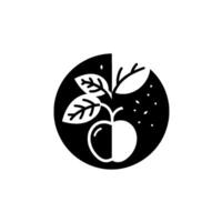 Stylized Black and White Apple Illustration with Leaves and Dots, a symmetrical on a circle. vector