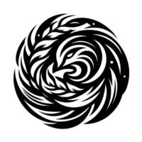 Abstract stylized of a bird or griffinlike creature rendered in bold black lines, swirling in a circular motion. vector