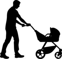 Father Pushing Baby Stroller Silhouette Graphic for Family and Parenting Themes vector