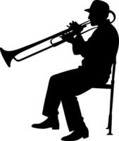 Silhouette of a Jazz Musician Playing Trombone Seated on a Chair for Creative Design vector