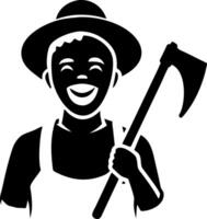Smiling Farmer Holding Axe in Overalls Perfect for Illustrations or Farm-Themed Designs vector