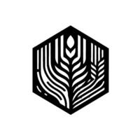 Modern, minimalist featuring wheat and plantbased botanical illustrations enclosed within a sleek hexagon frame, representing growth. vector