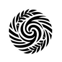 Intricate Black and White Circular Featuring Spiraling Swirls and Leafy Embellishments on a Bright White Backdrop. vector