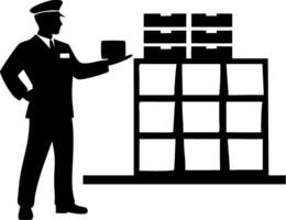 Warehouse Worker Silhouette with Boxes Stocked on Shelves Ideal for Logistics and Delivery Themes vector