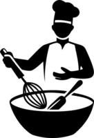 Chef Mixing Ingredients in Bowl with Whisk and Spatula Culinary Design vector
