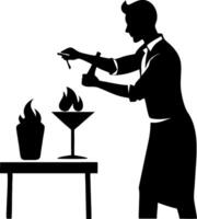 Bartender Creating an Artistic Flaming Cocktail in a Stylish Bar Environment vector