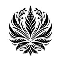 Symmetrical Black Floral Detailed illustration of a stylized plant arrangement with leaves, berries, and intricate patterns, isolated on a white backdrop. vector