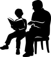Grandparent Reading to Child Silhouette Illustration for Family Bonding and Storytelling Themes vector