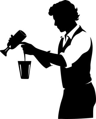Bartender Silhouette Mixing Cocktails for Bar and Restaurant Design or Graphic Projects