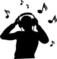 Person Listening to Music with Headphones Surrounded by Musical Notes for Creative Projects vector