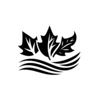 Stylized Black and White Image Featuring Three Maple Leaves Above Flowing Lines, Representing Nature and vector